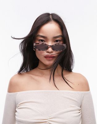 Topshop Cosmo rectangular cat eye sunglasses in light tort-Brown