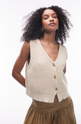 Topshop Cotton Blend Sweater Vest in Stone