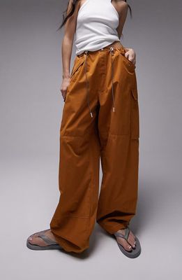 Topshop Cotton Cargo Parachute Pants in Orange