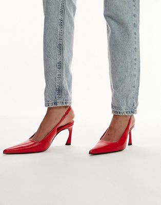 Topshop Coy premium leather slingback heeled mules in red