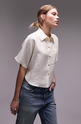Topshop Crinkle Twill Crop Button-Up Shirt in Ivory