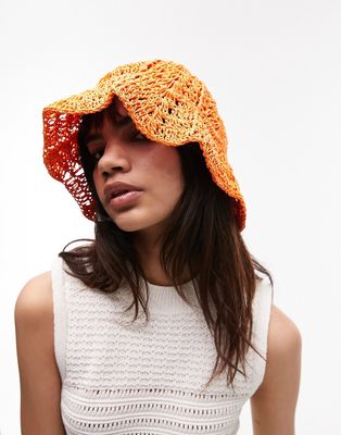 Topshop crochet bucket hat in orange