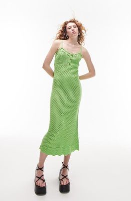 Topshop Crochet Midi Dress in Light Green