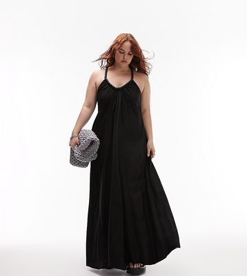 Topshop curve beaded strap chuck on maxi dress in black