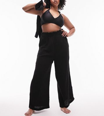 Topshop Curve casual textured beach pants in black