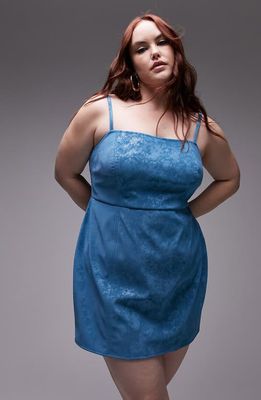 Topshop Curve Faux Leather Dress in Medium Blue