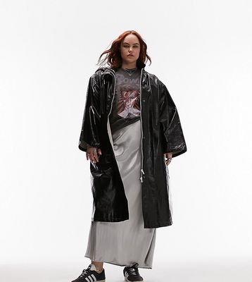 Topshop Curve hooded coated vinyl rain jacket in black