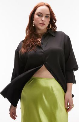 Topshop Curve Oversize Satin Button-Up Shirt in Black