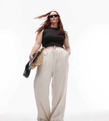 Topshop Curve sand linen wide leg relaxed pants in neutral - part of a set