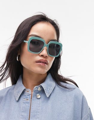 Topshop curved square sunglasses in sage-Green