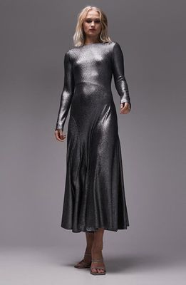 Topshop Cut & Sew Long Sleeve Maxi Dress in Silver
