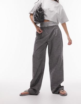 Topshop deconstructed pinstripe raw hem pants in light and dark gray - part of a set