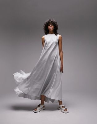 Topshop denim chiffon dress in gray and white-Multi