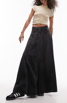 Topshop Denim Circle Maxi Skirt in Black