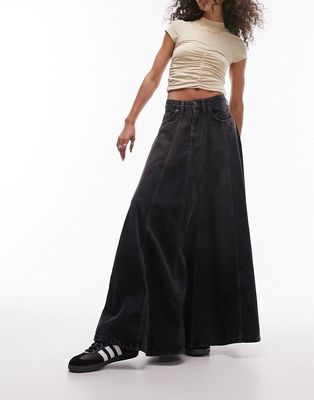 Topshop denim circle skirt in washed black