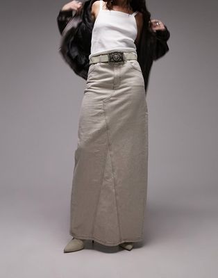 Topshop denim column maxi skirt in ecru-White