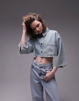 Topshop denim cropped shirt in authentic blue