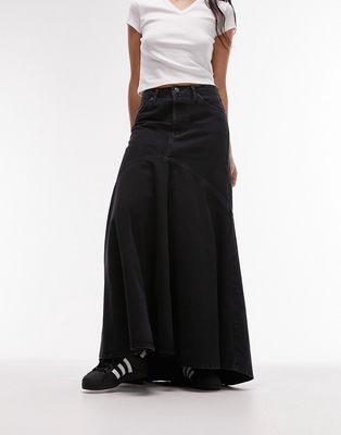 Topshop denim fishtail skirt in washed black