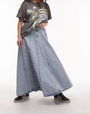 Topshop denim full circle skirt in bleach-Blue