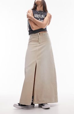 Topshop Denim Maxi Skirt in Beige