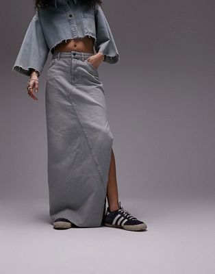 Topshop denim maxi skirt with side split in authentic blue