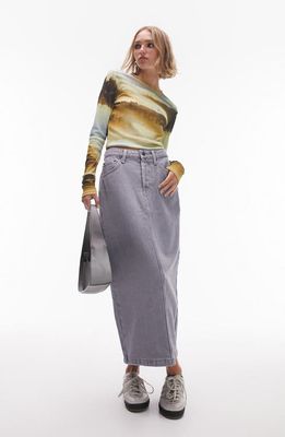 Topshop Denim Midi Skirt in Grey