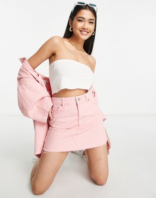 Topshop denim mini skirt in baby pink - part of a set