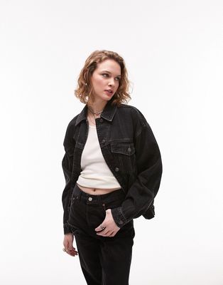 Topshop denim oversized jacket in washed black
