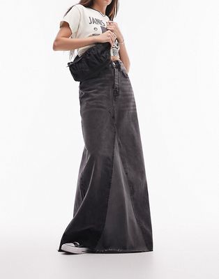 Topshop denim reworked maxi skirt in washed black