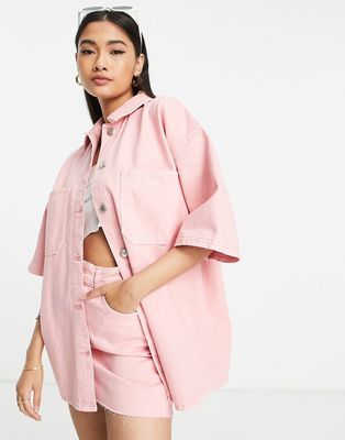 Topshop denim shacket in baby pink - part of a set