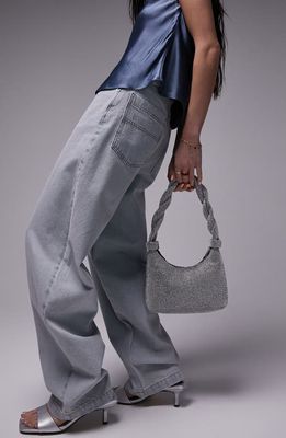 Topshop Diamante Twist Shoulder Bag in Silver