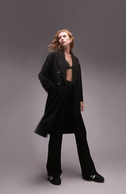 Topshop Double Breasted Long Coat in Black