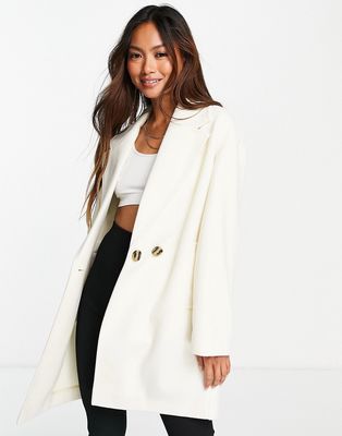 Topshop double breasted short coat in ivory-White