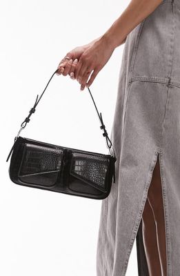 Topshop Double Pocket Shoulder Bag in Black