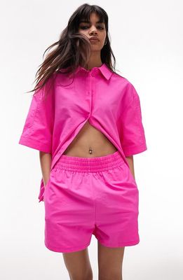 Topshop Elastic Waist Nylon Shorts in Bright Pink