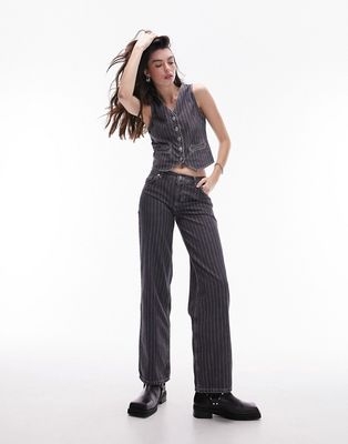 Topshop Ember low wide pinstripe jeans in washed black - part of a set