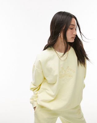 Topshop embroidered city graphic vintage wash sweatshirt in butter yellow - part of a set