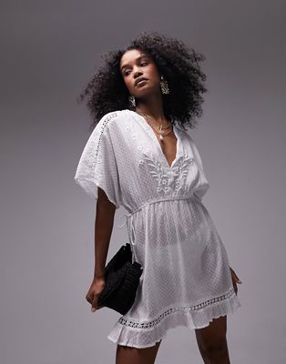 Topshop embroidered textured beach cover up in white