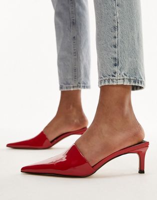 Topshop Eva pointed toe kitten heel shoes in red