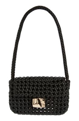 Topshop Faith Basket Weave Shoulder Bag in Black