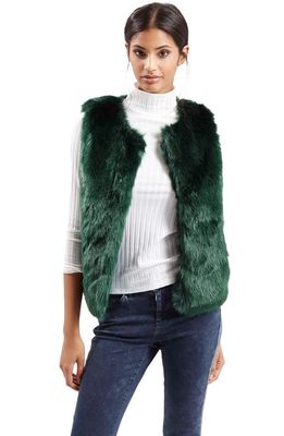 Topshop Faux Fur Gilet Vest in Dark Green
