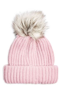 Topshop Faux Fur Pom Beanie in Pink