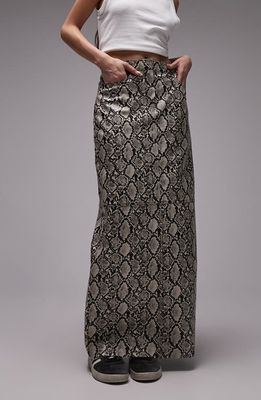 Topshop Faux Leather Maxi Skirt in Black Multi