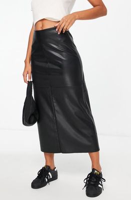 Topshop Faux Leather Midi Skirt in Black