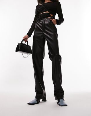 Topshop faux leather straight leg pants in black