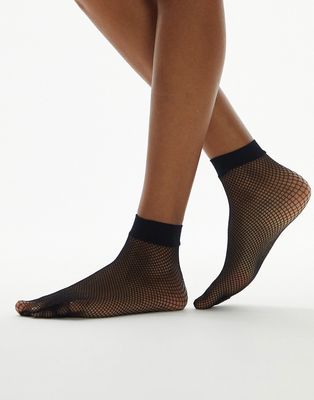 Topshop fishnet ankle socks in black