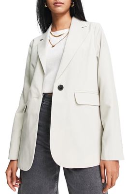 Topshop Fitted Single Button Blazer in Light Grey