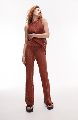 Topshop Flare Open Stitch Knit Pants in Burgundy