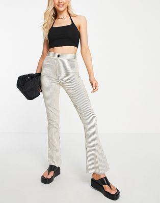 Topshop flared stripe pants in monochrome - part of a set-White