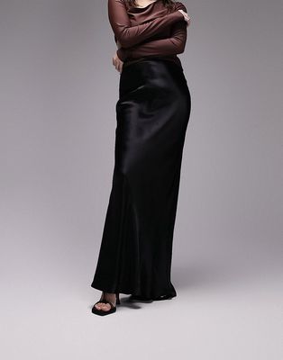 Topshop floor length maxi satin bias cut skirt in black